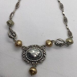 Brighton Vintage Women Metal Beads Sterling Silver Filigree Link Chain Necklace